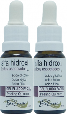 2 Frascos de Gel Fluído Facial Alfa Hidroxiácidos Associados Bioexotic  15ml