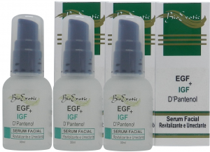 3 Frascos de Serum Facial com Fatores de Crescimento EGF, IGF, D'Pantenol e Betaglucan Bioexotic